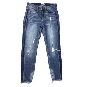 Altar'd State Jeans Womens 3 Blue Color Block Denim Skinny Raw Hem Distressed